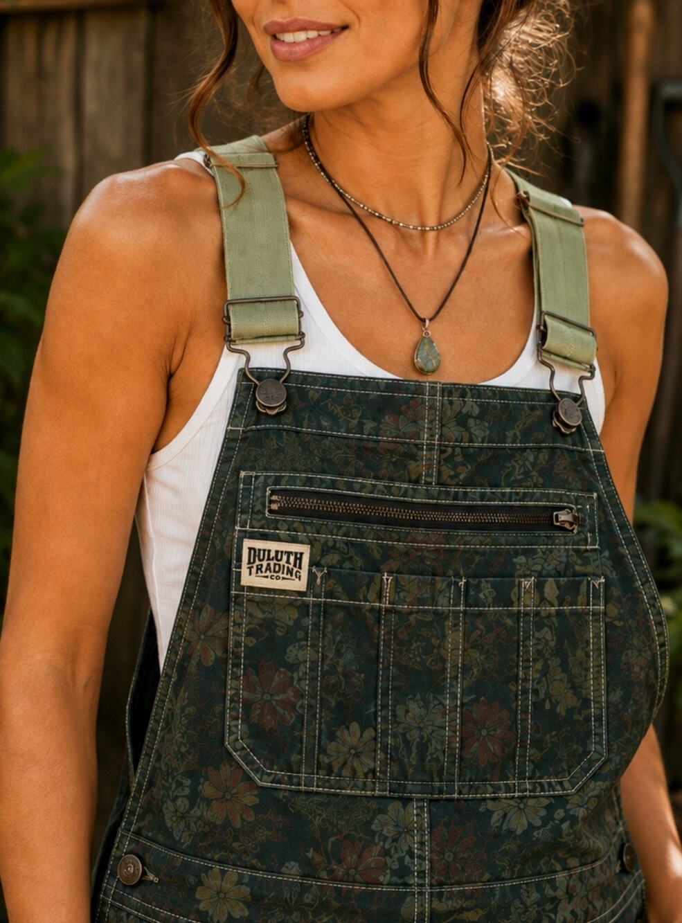 Duluth Trading Heirloom Floral Gardening Overalls Green Women’s XXS Utility Bib